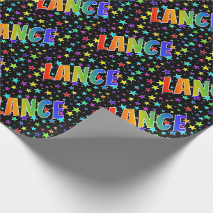 Rainbow Vorname "LANCE" + Sterne Geschenkpapier