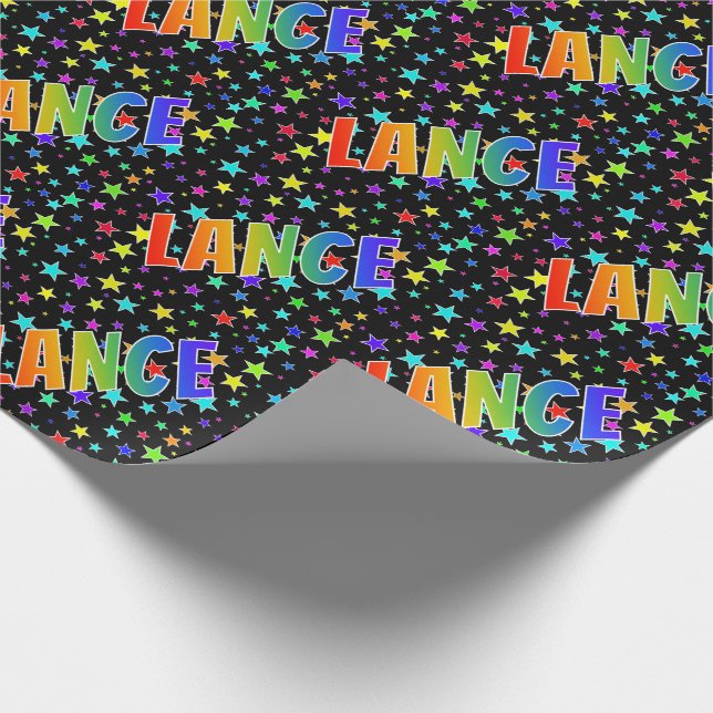 Rainbow Vorname "LANCE" + Sterne Geschenkpapier (Ecke)