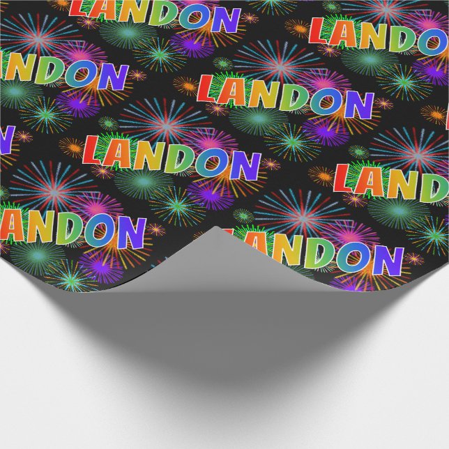 Rainbow Vorname "LANDON" + Feuerwerk Geschenkpapier (Ecke)