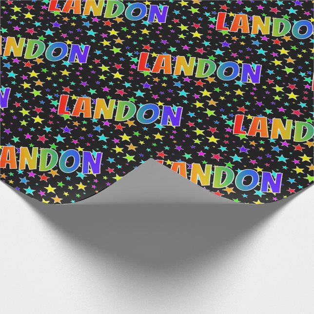 Rainbow Vorname "LANDON" + Sterne Geschenkpapier (Ecke)