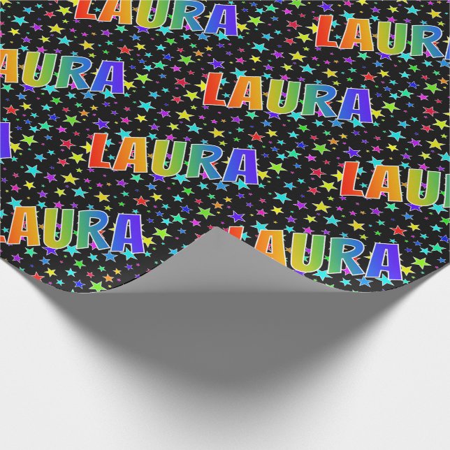 Rainbow Vorname "LAURA" + Sterne Geschenkpapier (Ecke)