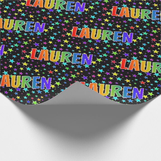 Rainbow Vorname "LAUREN" + Sterne Geschenkpapier (Ecke)