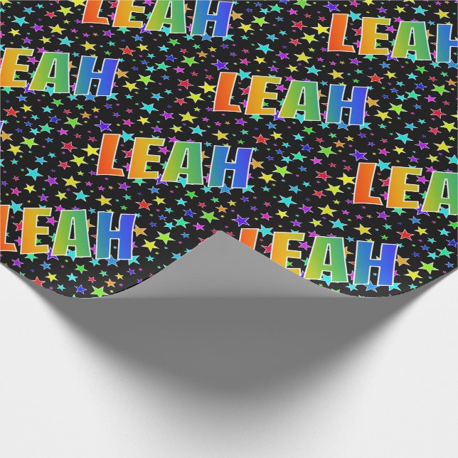 Rainbow Vorname "LEAH" + Sterne Geschenkpapier (Ecke)
