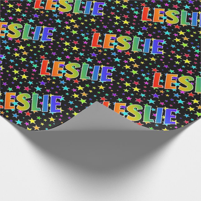 Rainbow Vorname "LESLIE" + Sterne Geschenkpapier (Ecke)