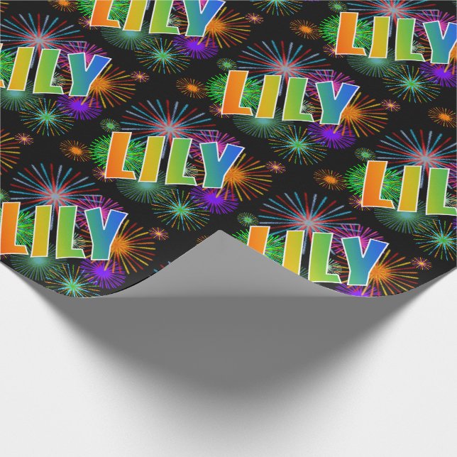 Rainbow Vorname "LILY" + Feuerwerk Geschenkpapier (Ecke)