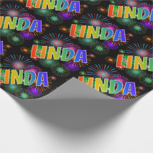 Rainbow Vorname "LINDA" + Feuerwerk Geschenkpapier