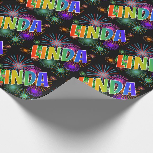 Rainbow Vorname "LINDA" + Feuerwerk Geschenkpapier (Ecke)