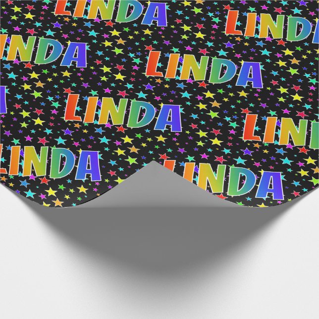 Rainbow Vorname "LINDA" + Sterne Geschenkpapier (Ecke)