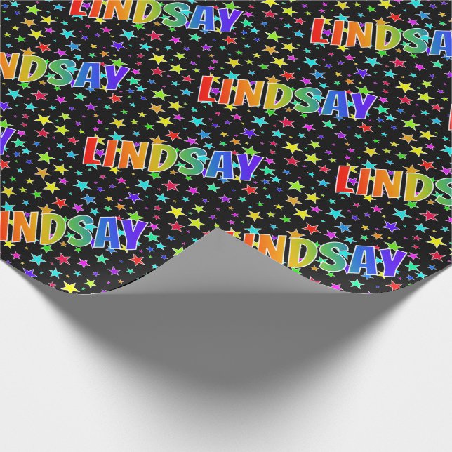 Rainbow Vorname "LINDSAY" + Sterne Geschenkpapier (Ecke)