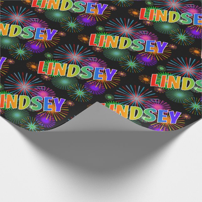 Rainbow Vorname "LINDSEY" + Fireworks Geschenkpapier (Ecke)