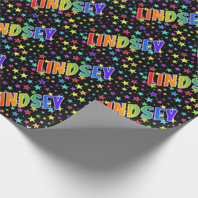 Rainbow Vorname "LINDSEY" + Sterne Geschenkpapier (Ecke)
