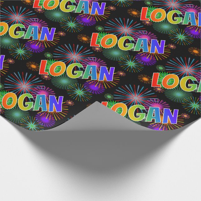 Rainbow Vorname "LOGAN" + Feuerwerk Geschenkpapier (Ecke)
