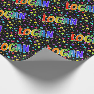Rainbow Vorname "LOGAN" + Sterne Geschenkpapier