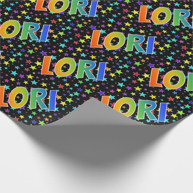 Rainbow Vorname "LORI" + Sterne Geschenkpapier (Ecke)