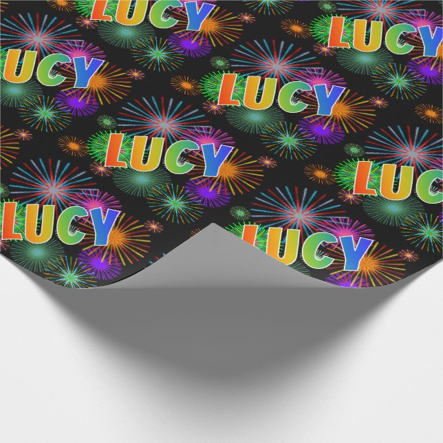 Rainbow Vorname "LUCY" + Feuerwerk Geschenkpapier (Ecke)