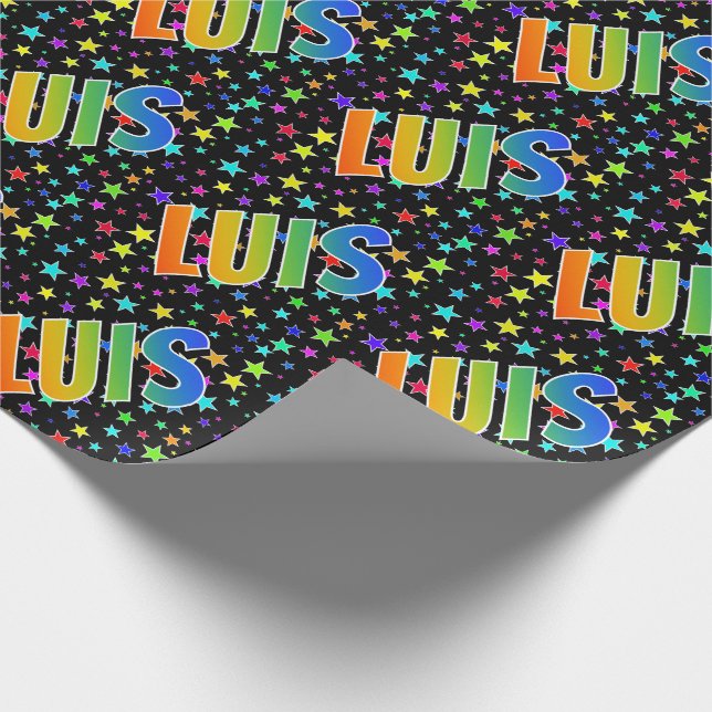 Rainbow Vorname "LUIS" + Sterne Geschenkpapier (Ecke)