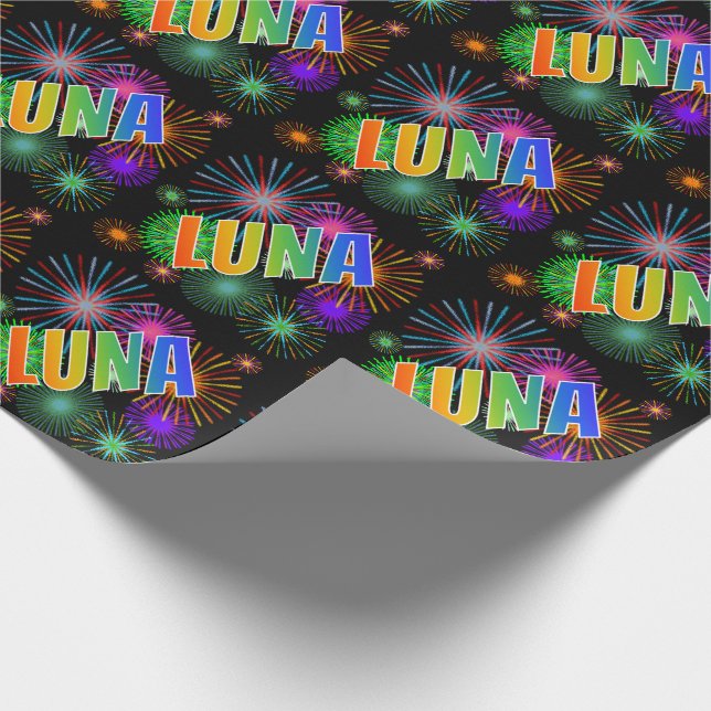 Rainbow Vorname "LUNA" + Feuerwerk Geschenkpapier (Ecke)