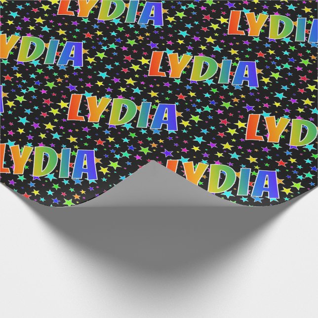Rainbow Vorname "LYDIA" + Sterne Geschenkpapier (Ecke)