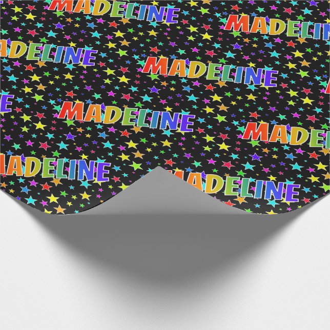 Rainbow Vorname "MADELINE" + Sterne Geschenkpapier (Ecke)