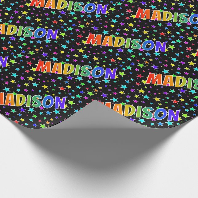 Rainbow Vorname "MADISON" + Sterne Geschenkpapier (Ecke)