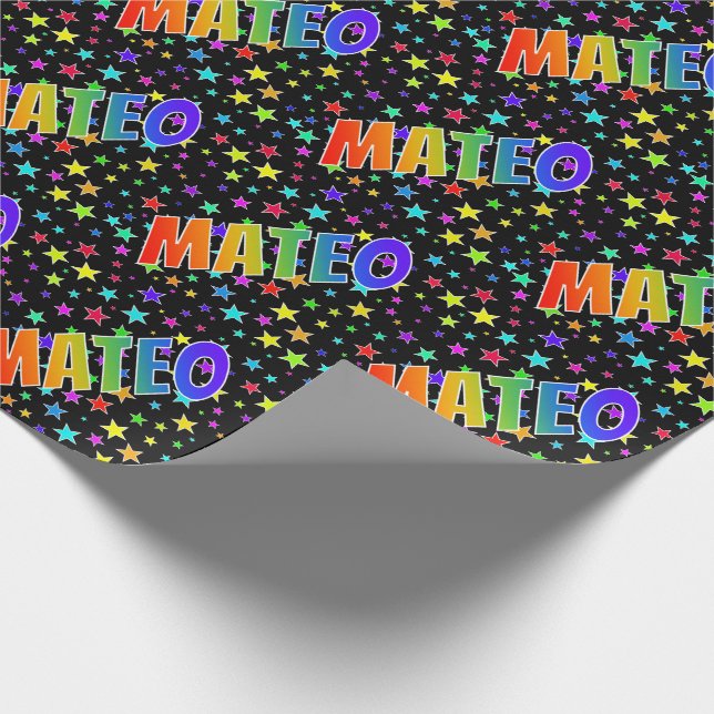 Rainbow Vorname "MATEO" + Sterne Geschenkpapier (Ecke)