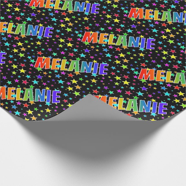 Rainbow Vorname "MELANIE" + Sterne Geschenkpapier (Ecke)
