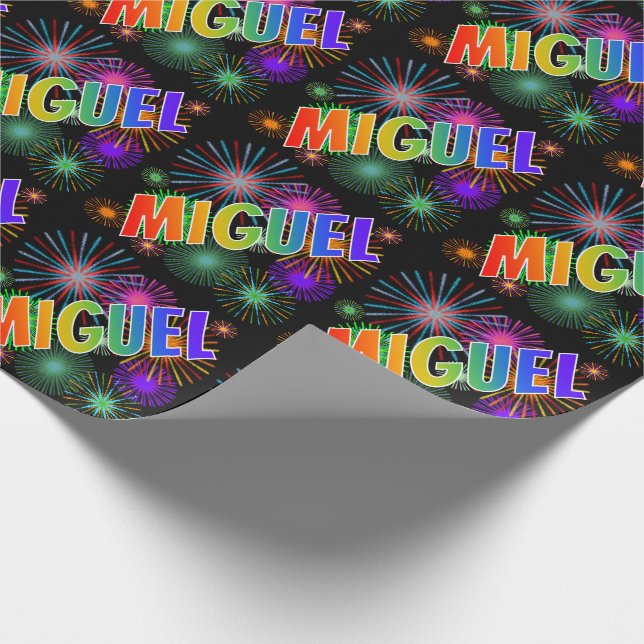 Rainbow Vorname "MIGUEL" + Feuerwerk Geschenkpapier (Ecke)