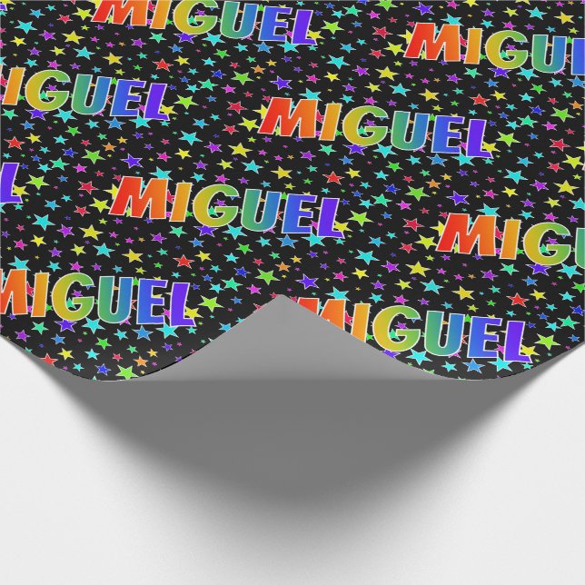 Rainbow Vorname "MIGUEL" + Sterne Geschenkpapier (Ecke)