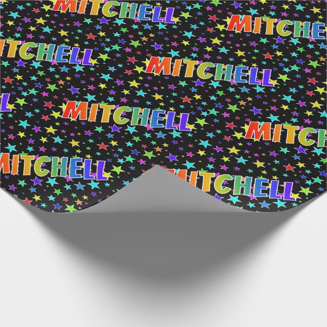 Rainbow Vorname "MITCHELL" + Sterne Geschenkpapier (Ecke)