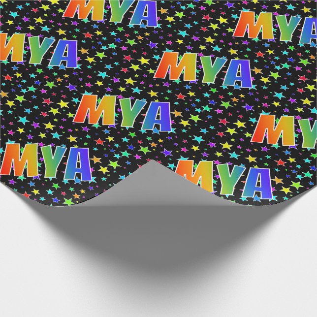 Rainbow Vorname "MYA" + Sterne Geschenkpapier (Ecke)