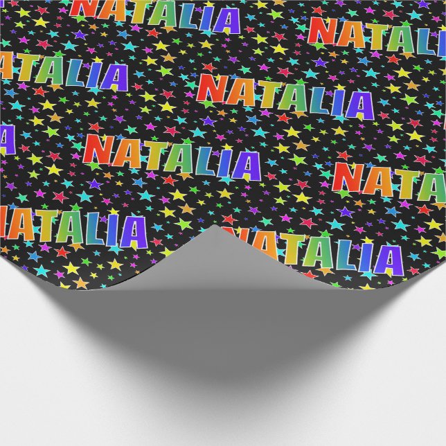 Rainbow Vorname "NATALIA" + Sterne Geschenkpapier (Ecke)