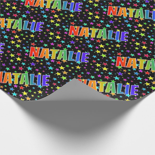 Rainbow Vorname "NATALIE" + Sterne Geschenkpapier (Ecke)