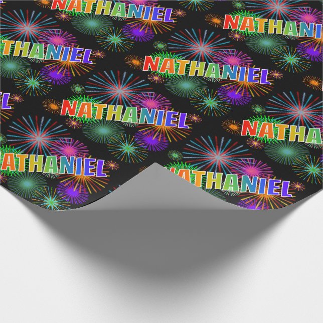 Rainbow Vorname "NATHANIEL" + Feuerwerk Geschenkpapier (Ecke)