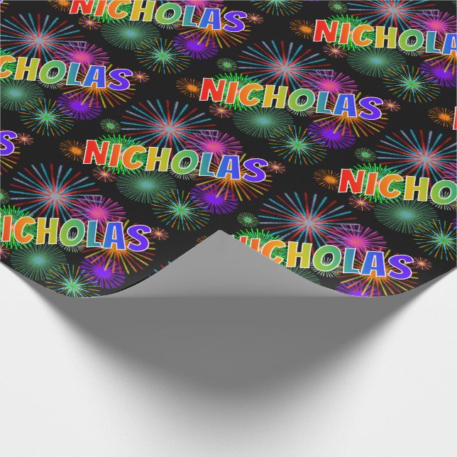 Rainbow Vorname "NICHOLAS" + Feuerwerk Geschenkpapier (Ecke)