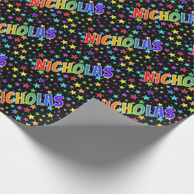 Rainbow Vorname "NICHOLAS" + Sterne Geschenkpapier (Ecke)