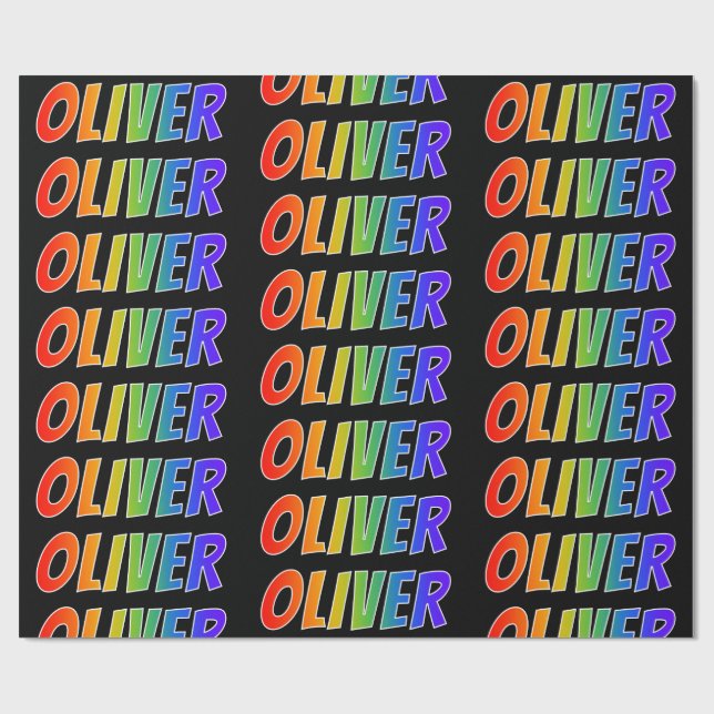 Rainbow Vorname "OLIVER"; Fun & Colorful Geschenkpapier (Flach)