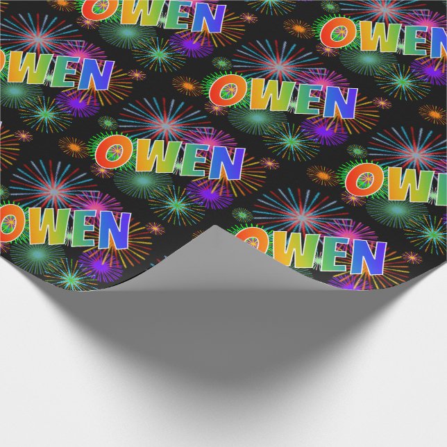 Rainbow Vorname "OWEN" + Feuerwerk Geschenkpapier (Ecke)