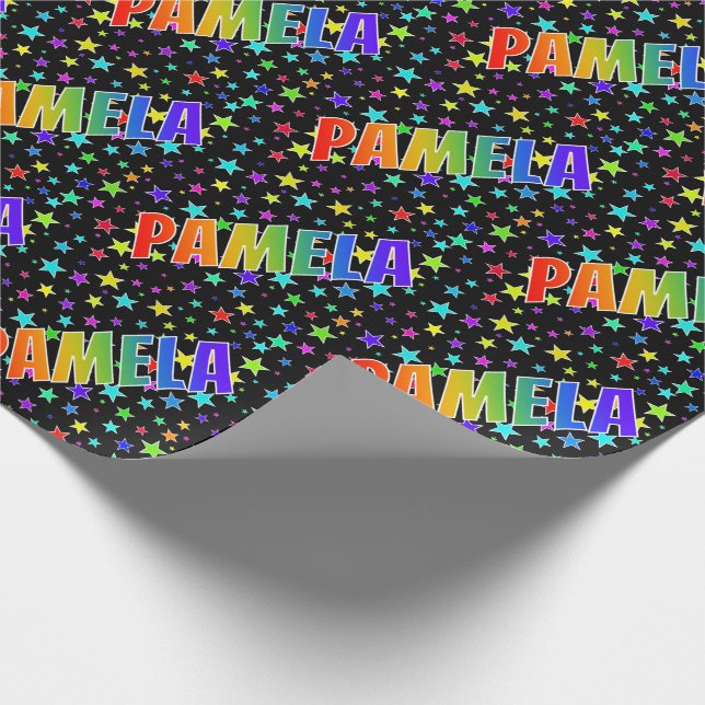 Rainbow Vorname "PAMELA" + Sterne Geschenkpapier (Ecke)