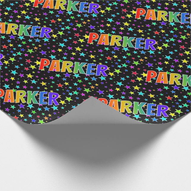 Rainbow Vorname "PARKER" + Sterne Geschenkpapier (Ecke)