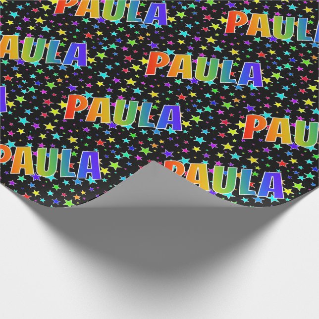 Rainbow Vorname "PAULA" + Sterne Geschenkpapier (Ecke)