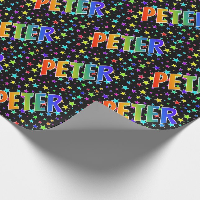 Rainbow Vorname "PETER" + Sterne Geschenkpapier (Ecke)