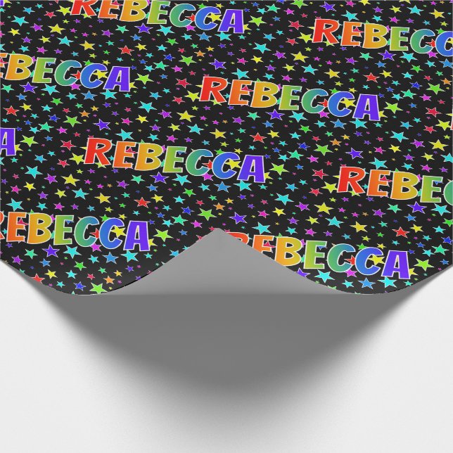 Rainbow Vorname "REBECCA" + Sterne Geschenkpapier (Ecke)