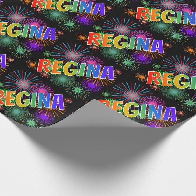 Rainbow Vorname "REGINA" + Feuerwerke Geschenkpapier (Ecke)