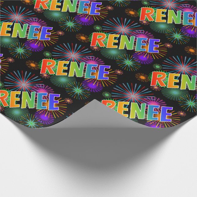 Rainbow Vorname "RENEE" + Feuerwerkskörper Geschenkpapier (Ecke)