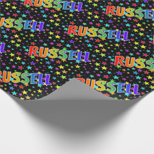 Rainbow Vorname "RUSSELL" + Sterne Geschenkpapier
