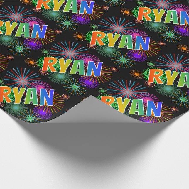 Rainbow Vorname "RYAN" + Feuerwerk Geschenkpapier (Ecke)