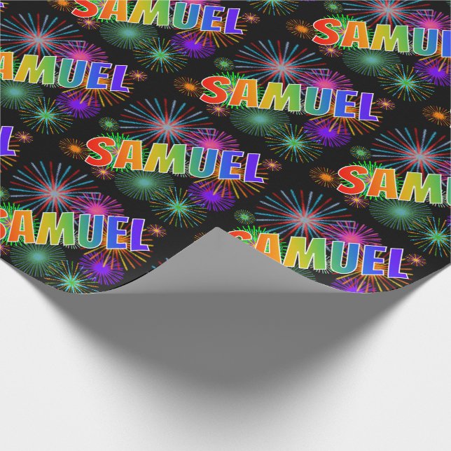 Rainbow Vorname "SAMUEL" + Feuerwerkskörper Geschenkpapier (Ecke)