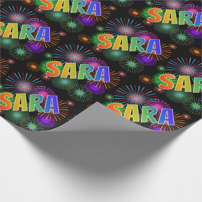 Rainbow Vorname "SARA" + Feuerwerke Geschenkpapier (Ecke)