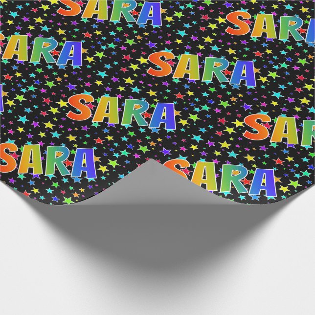 Rainbow Vorname "SARA" + Sterne Geschenkpapier (Ecke)