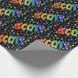 Rainbow Vorname "SCOTT" + Sterne Geschenkpapier